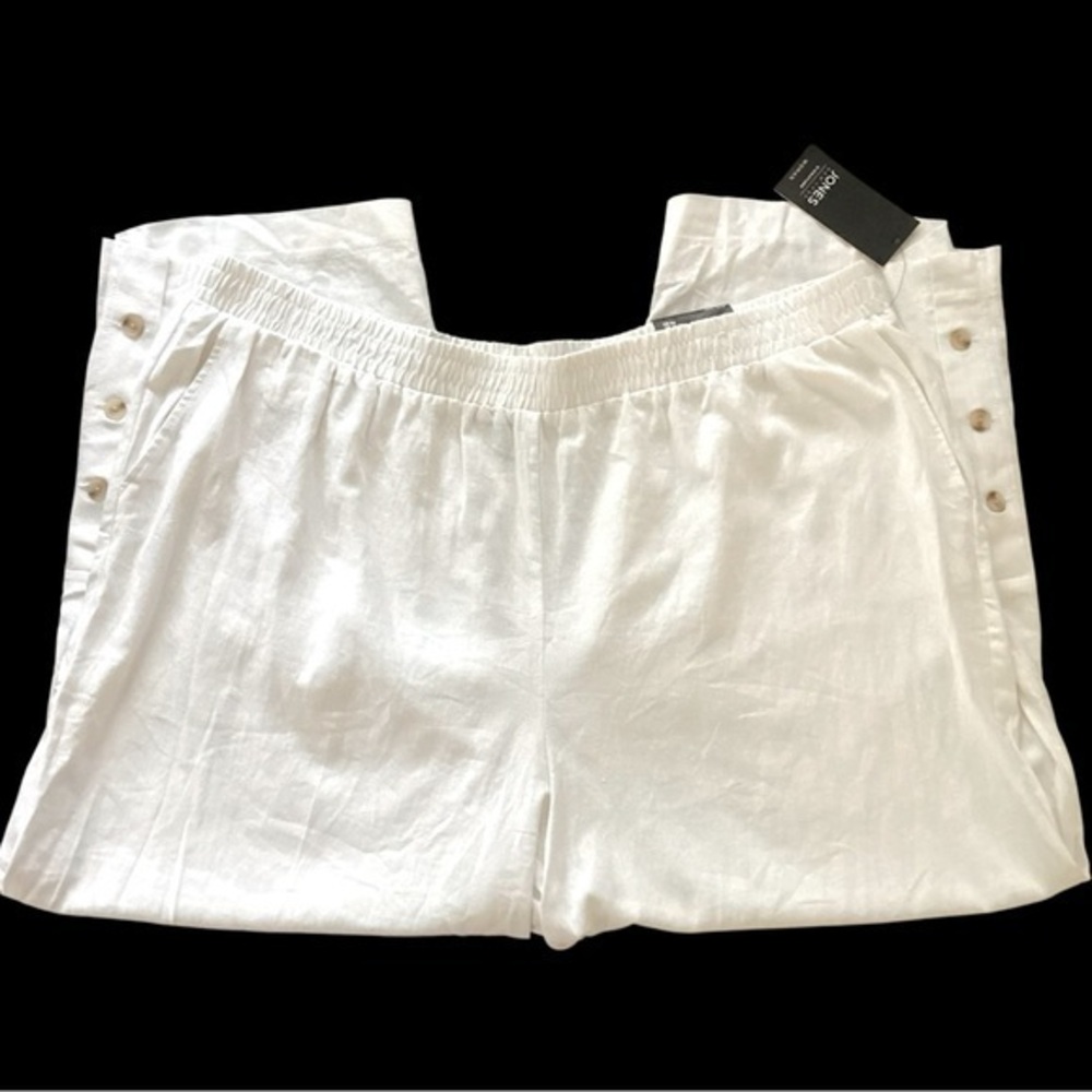 Jones NY NWT Wide Cropped Linen Pull On Pants Lightweight Button Detail size 3X